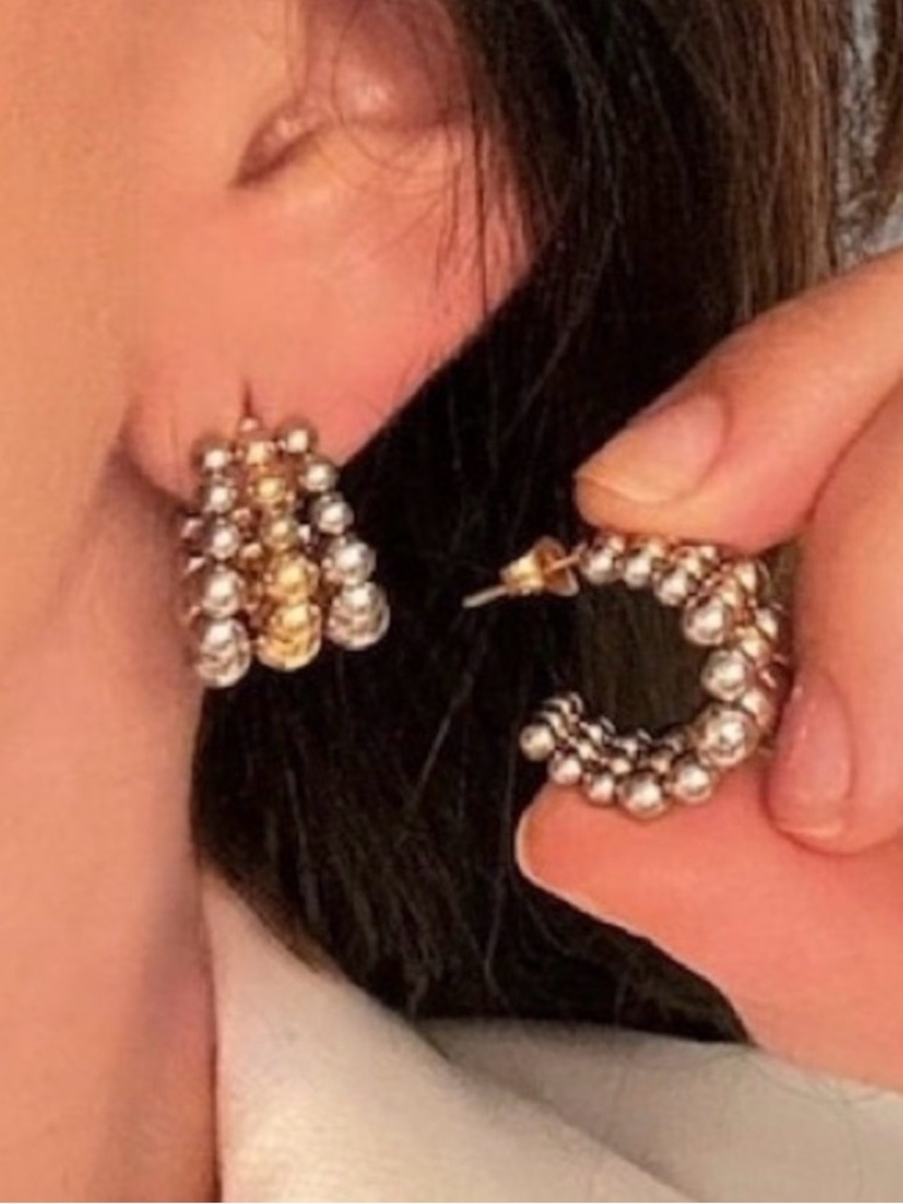Two-Tone Beaded Hoop Earrings – Gold & Silver Mix